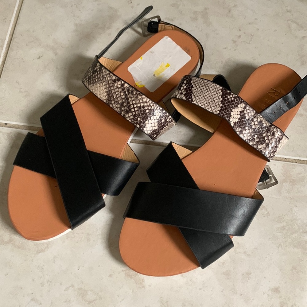 $5 CLEAROUT WILL BE DONATED - Flat cross over sandals new two diff foot sizes